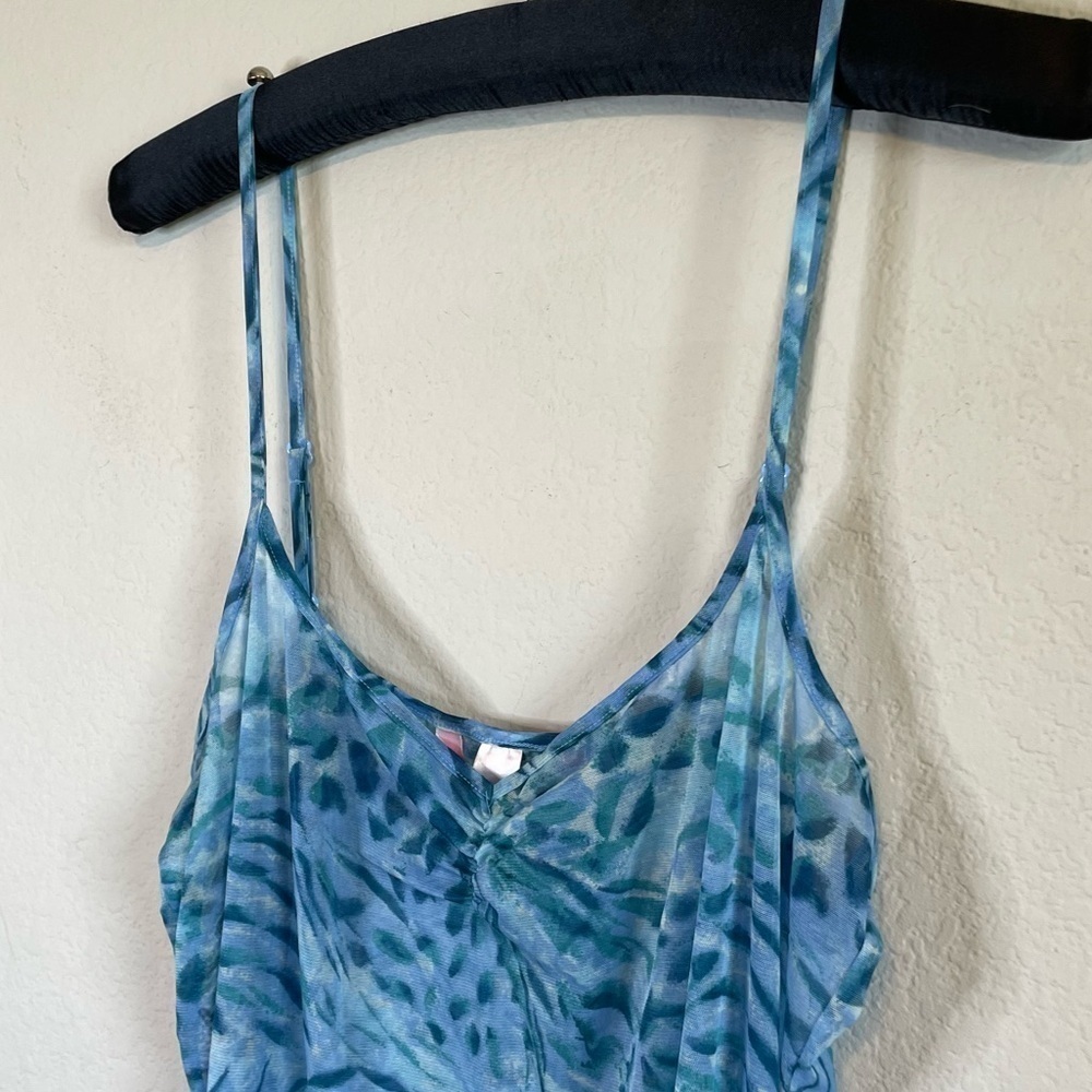 Victoria’s Secret Blue Slip Dress Nightie Y2K Animal Print Sheer Mini Size Large - Picture 2 of 10